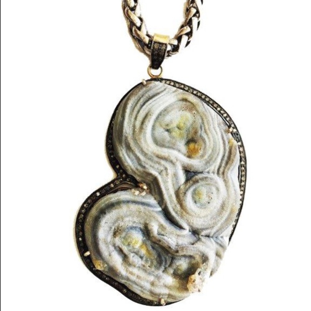 Druzie Diamond Pendant on Silver Necklace